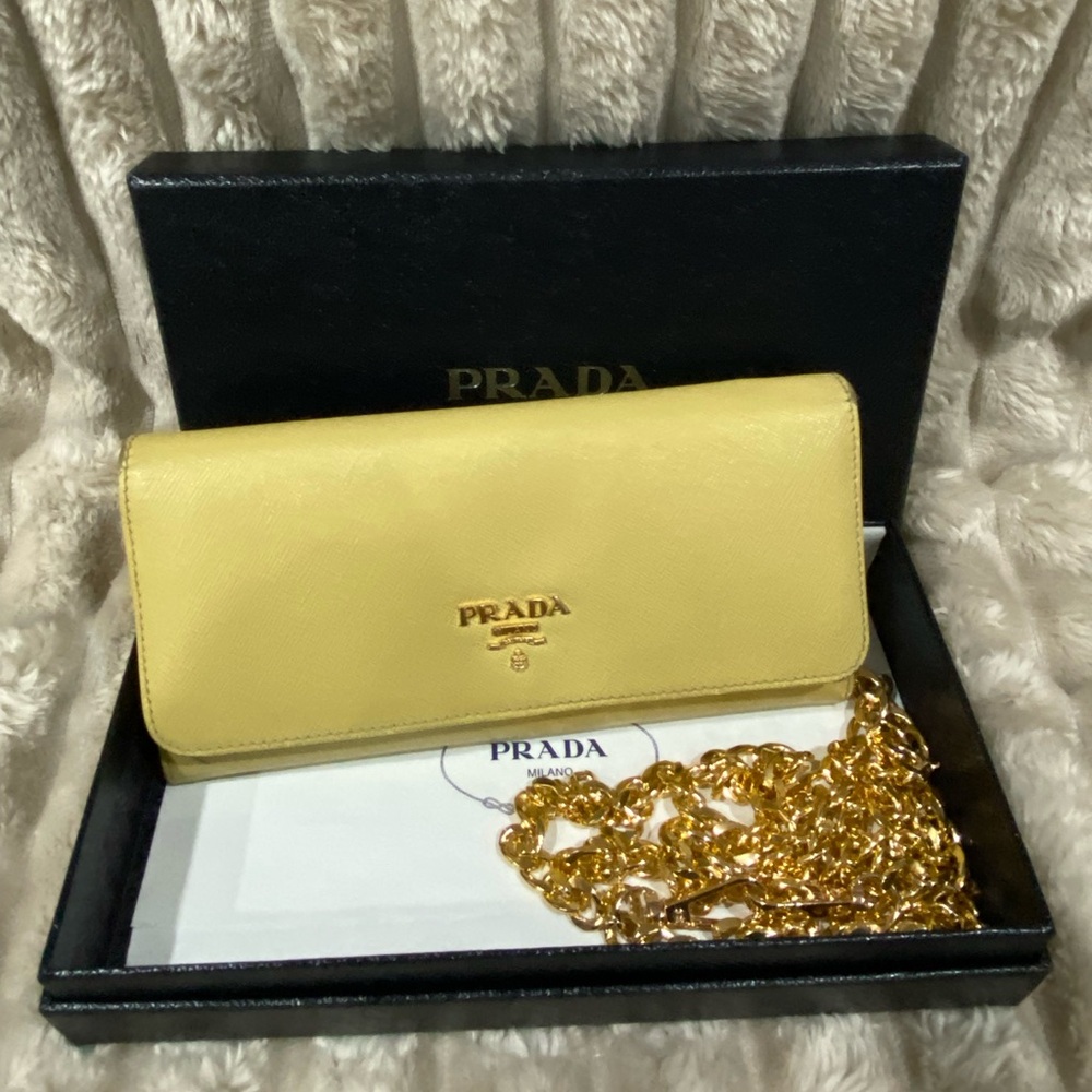 Prada Saffiano Yellow Leather Wallet